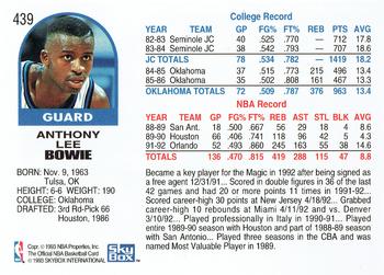 1992-93 Hoops #439 Anthony Bowie Back