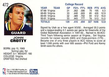 1992-93 Hoops #472 John Crotty Back