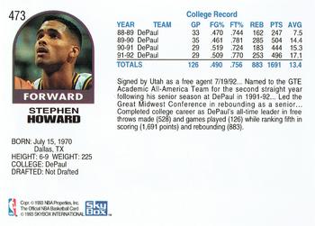 1992-93 Hoops #473 Stephen Howard Back