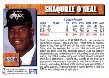 1992-93 Hoops - Draft Redemption #A Shaquille O'Neal Back