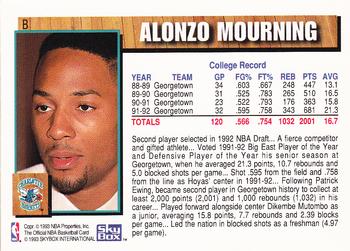 1992-93 Hoops - Draft Redemption #B Alonzo Mourning Back