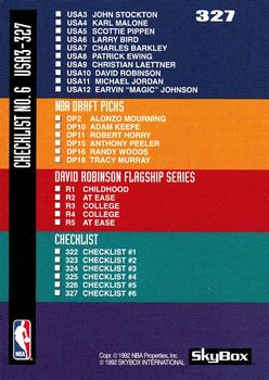 1992-93 SkyBox #327 Checklist 6: 296-327 and Inserts Back