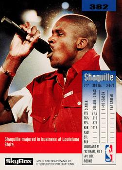 1992-93 SkyBox #382 Shaquille O'Neal Back