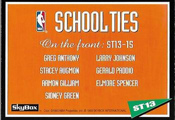 1992-93 SkyBox - School Ties #ST13 Greg Anthony / Stacey Augmon Back