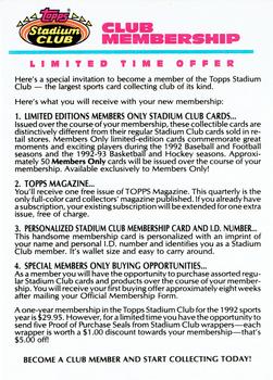 1992-93 Stadium Club #NNO 1992 Stadium Club Membership Form Front