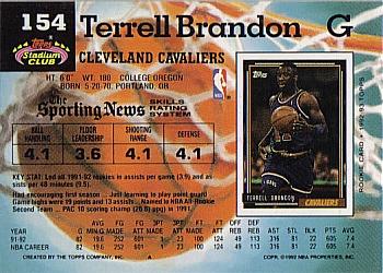 1992-93 Stadium Club #154 Terrell Brandon Back