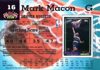 1992-93 Stadium Club #16 Mark Macon Back