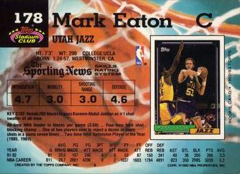 1992-93 Stadium Club #178 Mark Eaton Back