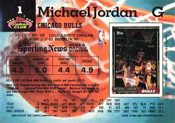 1992-93 Stadium Club #1 Michael Jordan Back