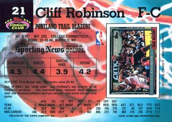 1992-93 Stadium Club #21 Cliff Robinson Back