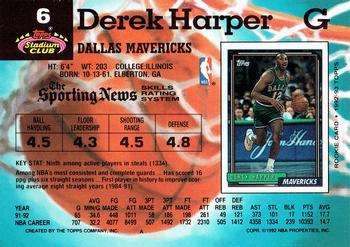 1992-93 Stadium Club #6 Derek Harper Back
