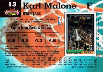 1992-93 Stadium Club #13 Karl Malone Back