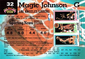 1992-93 Stadium Club #32 Magic Johnson Back