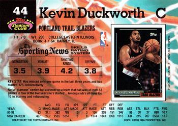 1992-93 Stadium Club #44 Kevin Duckworth Back
