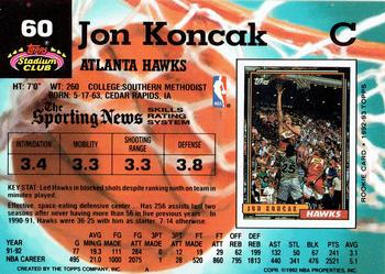 1992-93 Stadium Club #60 Jon Koncak Back