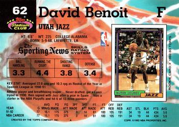1992-93 Stadium Club #62 David Benoit Back