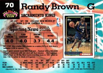 1992-93 Stadium Club #70 Randy Brown Back