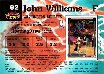 1992-93 Stadium Club #82 John Williams Back