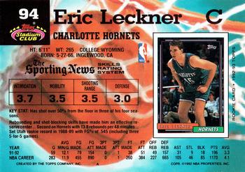 1992-93 Stadium Club #94 Eric Leckner Back