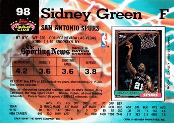 1992-93 Stadium Club #98 Sidney Green Back