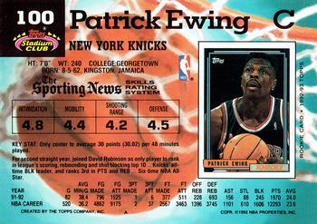 1992-93 Stadium Club #100 Patrick Ewing Back