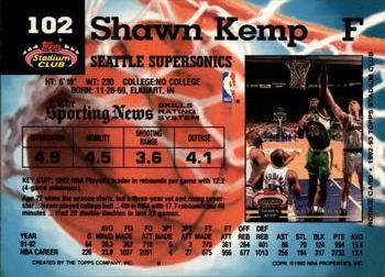 1992-93 Stadium Club #102 Shawn Kemp Back