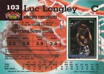 1992-93 Stadium Club #103 Luc Longley Back