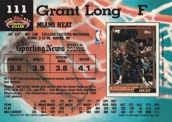 1992-93 Stadium Club #111 Grant Long Back