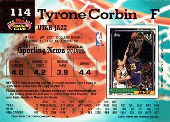 1992-93 Stadium Club #114 Tyrone Corbin Back