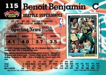1992-93 Stadium Club #115 Benoit Benjamin Back