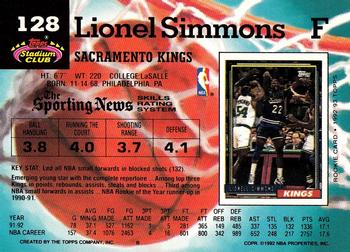 1992-93 Stadium Club #128 Lionel Simmons Back