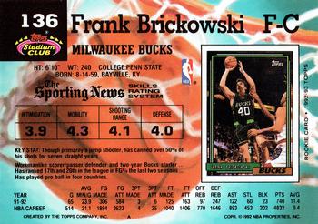 1992-93 Stadium Club #136 Frank Brickowski Back