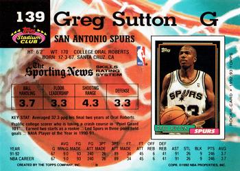 1992-93 Stadium Club #139 Greg Sutton Back