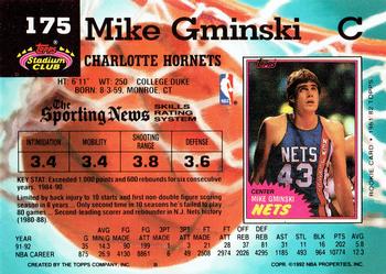 1992-93 Stadium Club #175 Mike Gminski Back