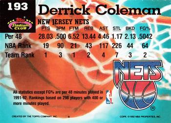 1992-93 Stadium Club #193 Derrick Coleman Back