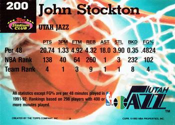 1992-93 Stadium Club #200 John Stockton Back