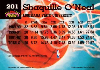 1992-93 Stadium Club #201 Shaquille O'Neal Back