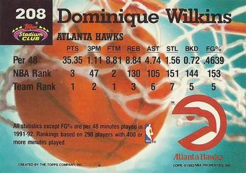 1992-93 Stadium Club #208 Dominique Wilkins Back
