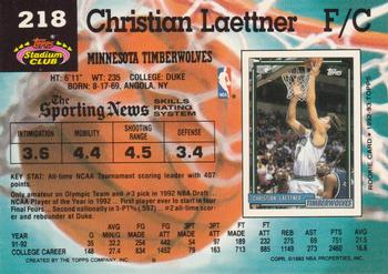 1992-93 Stadium Club #218 Christian Laettner Back