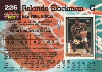 1992-93 Stadium Club #226 Rolando Blackman Back