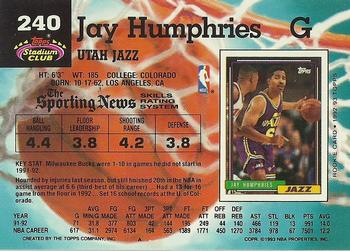 1992-93 Stadium Club #240 Jay Humphries Back