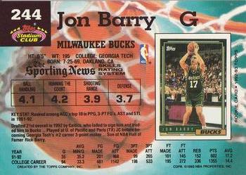 1992-93 Stadium Club #244 Jon Barry Back