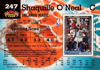 1992-93 Stadium Club #247 Shaquille O'Neal Back