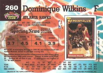 1992-93 Stadium Club #260 Dominique Wilkins Back