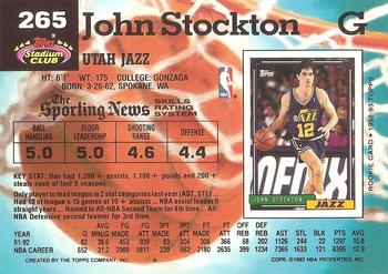 1992-93 Stadium Club #265 John Stockton Back