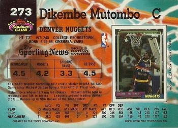 1992-93 Stadium Club #273 Dikembe Mutombo Back