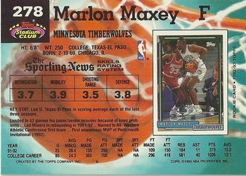 1992-93 Stadium Club #278 Marlon Maxey Back