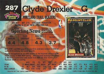 1992-93 Stadium Club #287 Clyde Drexler Back