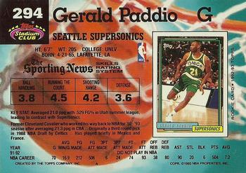 1992-93 Stadium Club #294 Gerald Paddio Back