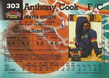 1992-93 Stadium Club #303 Anthony Cook Back